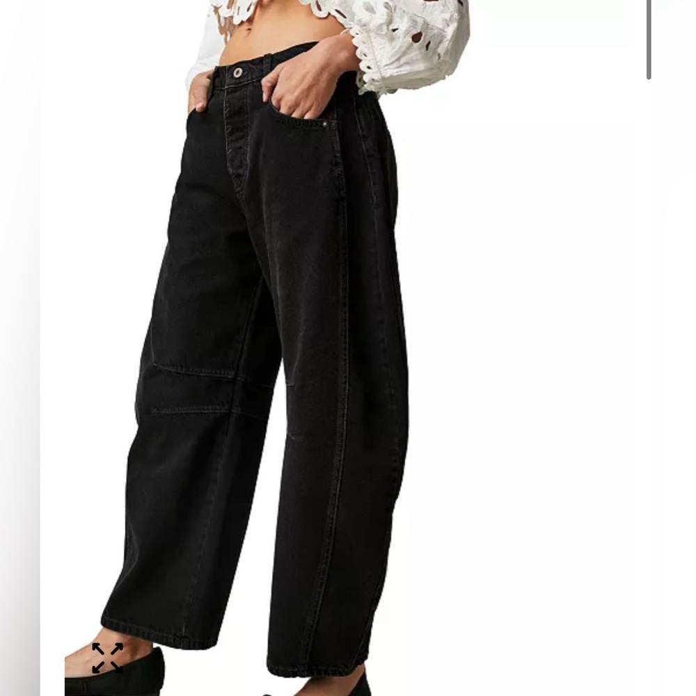 Free People Lucky You Mid-Rise Barrel Jeans Washed Black Size 27 - Picture 2 of 8